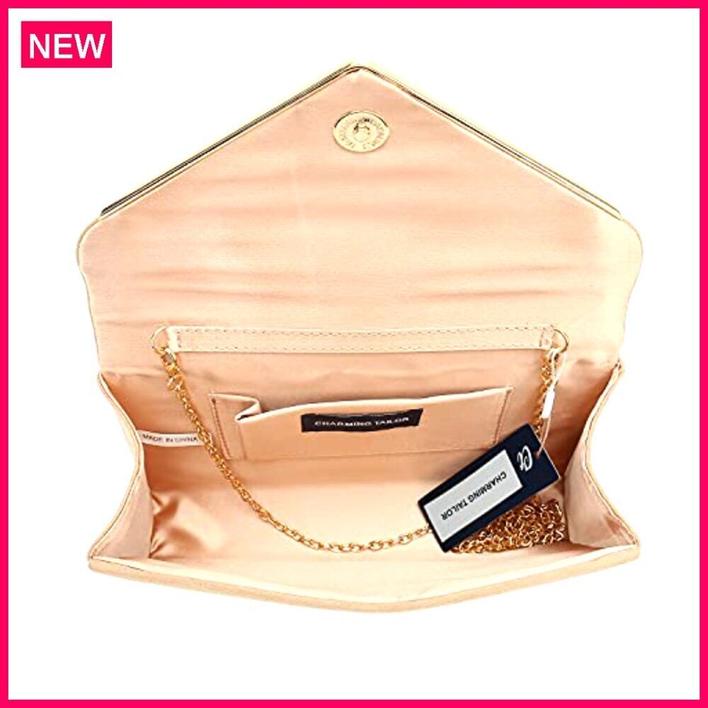 Faux Suede Clutch Bag with Metal Binding, Detachable Chain Strap for Evening - Picture 6 of 8